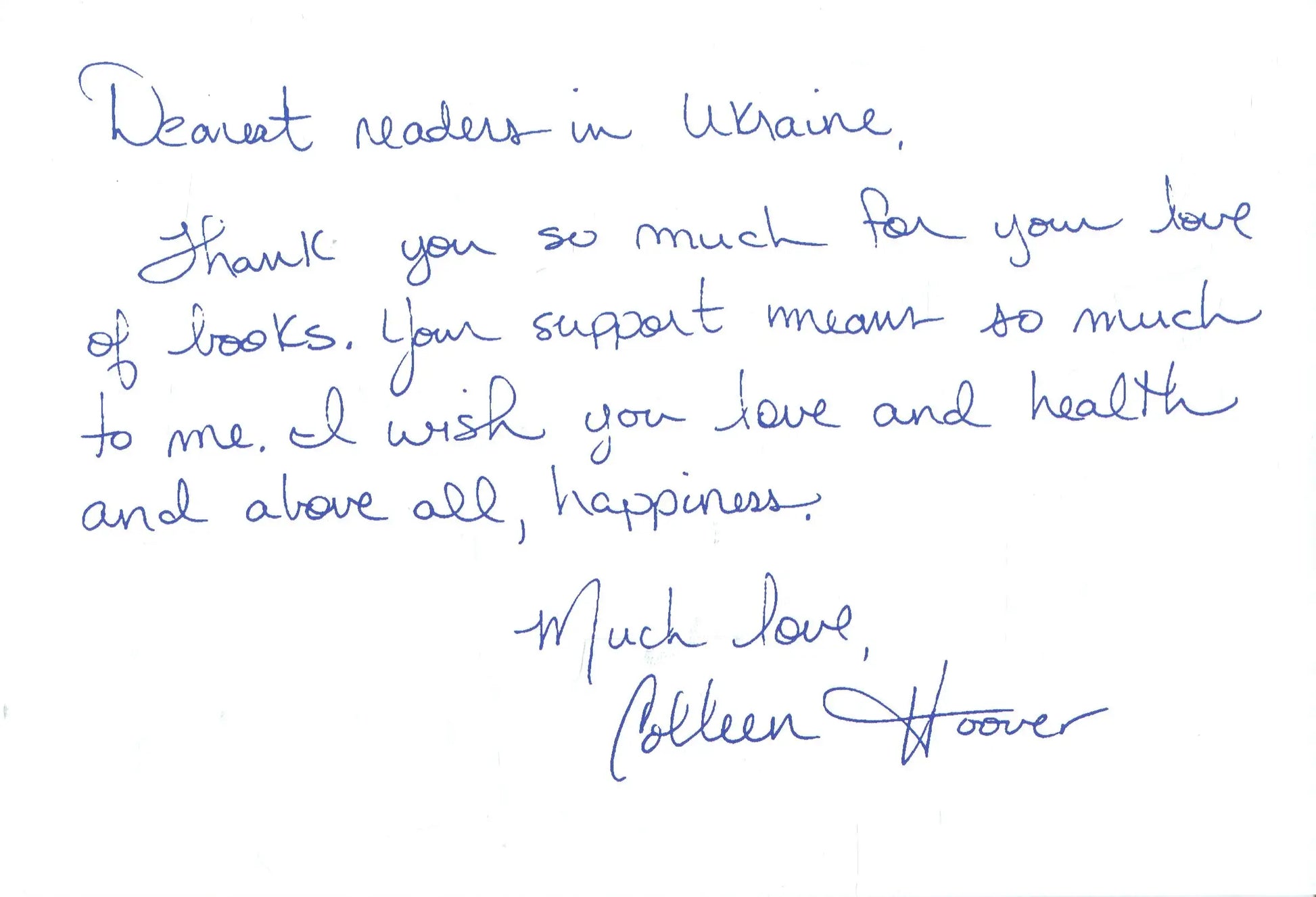 Handwritten note from Verity Ukrainian edition psychological thriller by Colleen Hoover