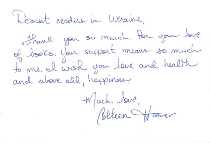 Handwritten note from Verity Ukrainian edition psychological thriller by Colleen Hoover