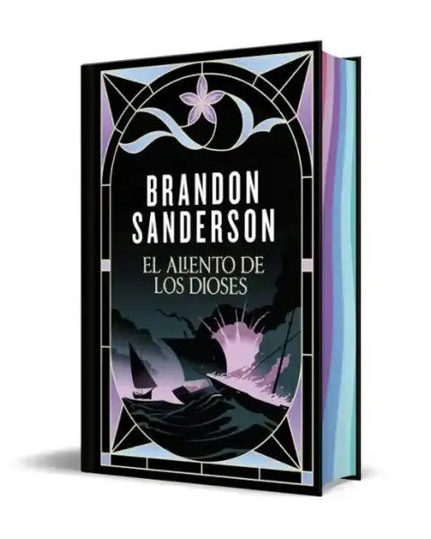 Warbreaker by Brandon Sanderson: single volume hardcover with black and white stained glass ship on ocean cover