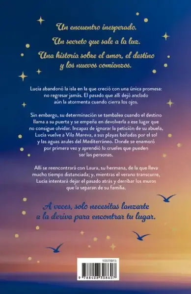 Back cover of Donde habitan las sirenas by María Martínez, celestial gradient sky