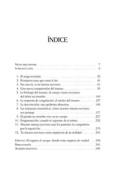 Back cover of Aprende el Lenguaje de Tu Cuerpo by Lorena Cuendias, somatic therapy book