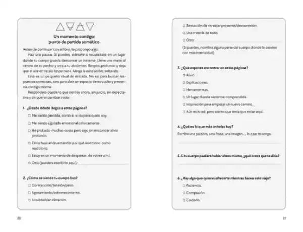 Self-reflection worksheet in Spanish from Lorena Cuendias Somatic Therapy